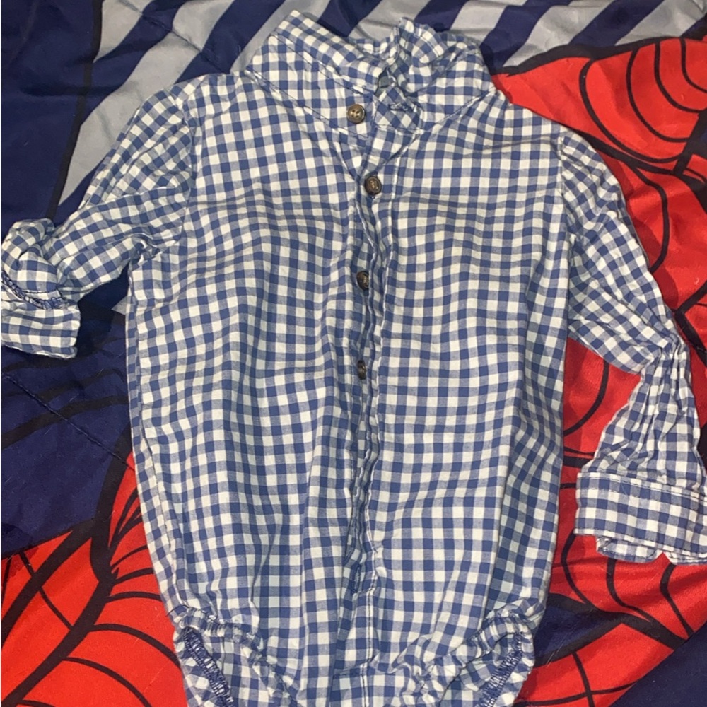 Blue and White Checkered Baby Onesie